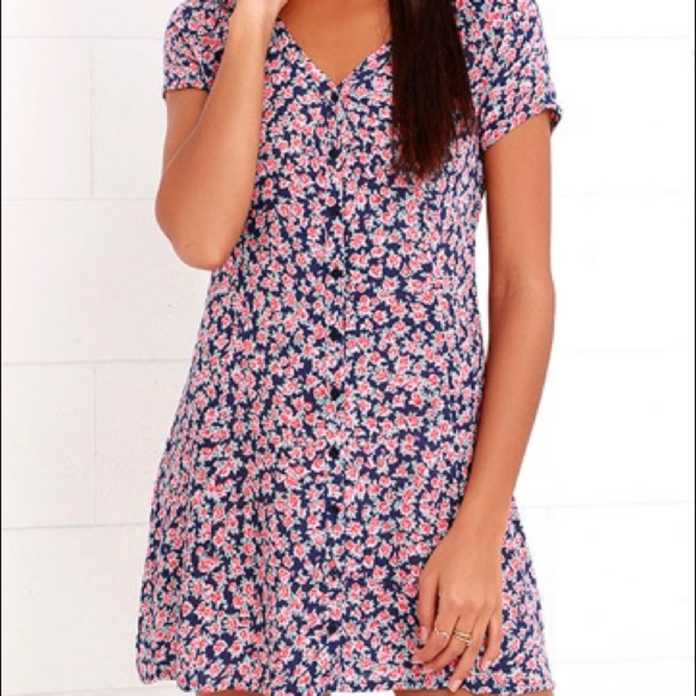 Navy floral button down dress